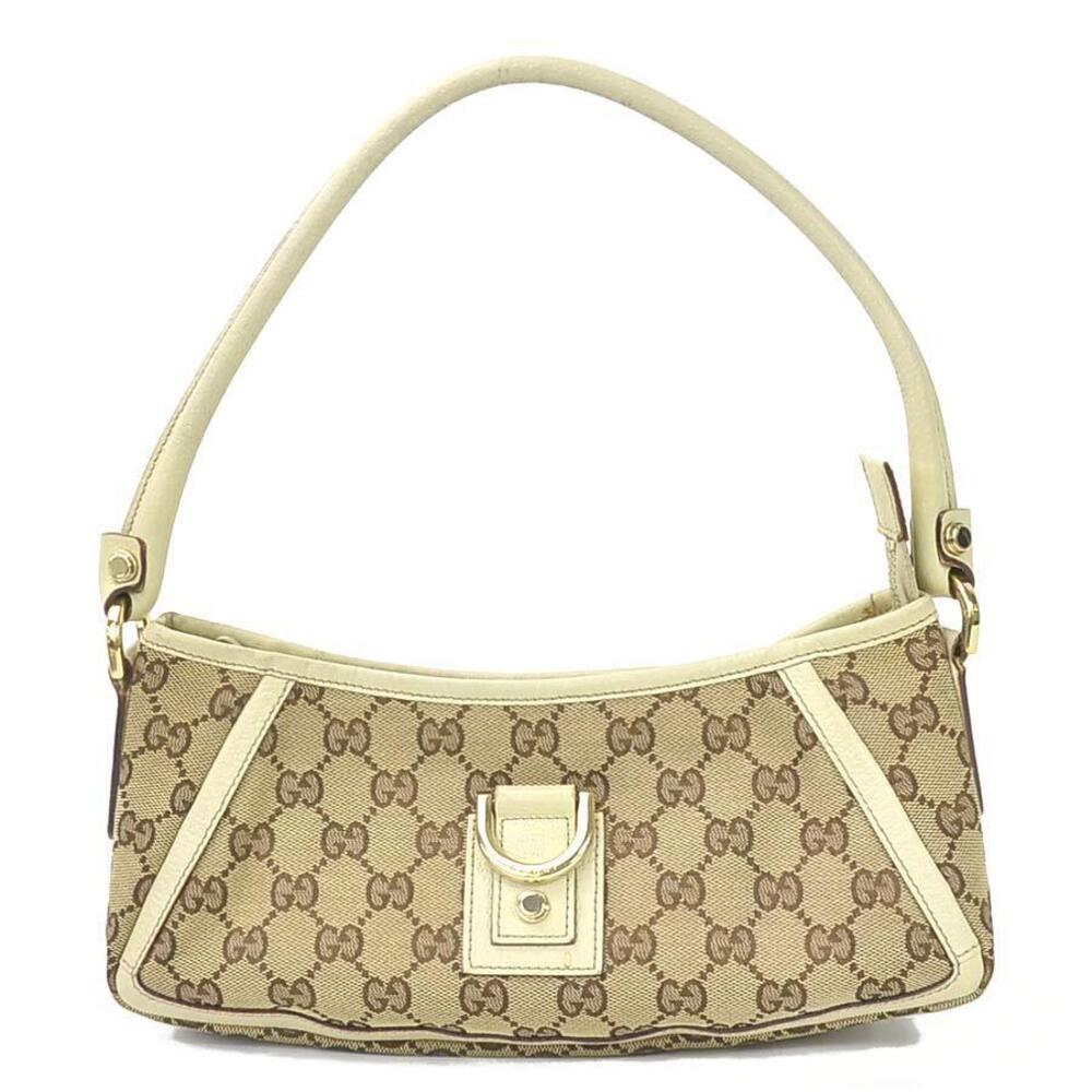 Gucci GG Canvas Shoulder Bag Leather Beige Gold